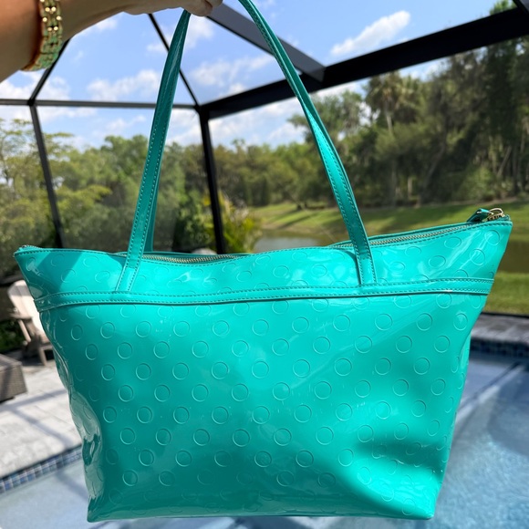 Kate Spade Sophie Camellia Street Teal Tote w Gold Hardware & Matching Cherries - Picture 7 of 17